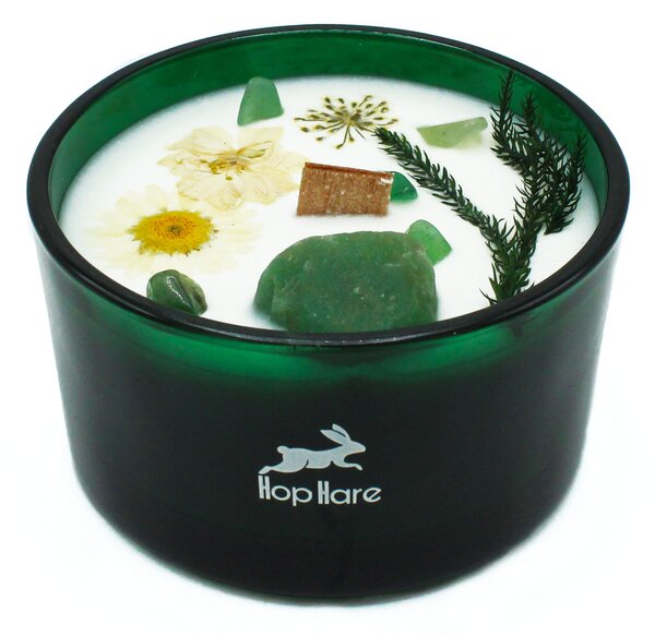 Hop Hare Kristalna čarobna sveča – Čarovnik - Soy Wax, Fragrance, Glass, Gemstones - Dan žena - Birma - Majhna pozornost - Izdelki pomladi
