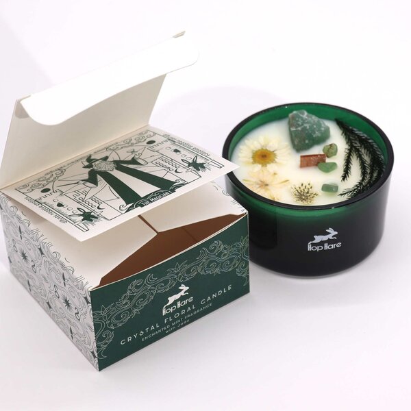 Hop Hare Kristalna čarobna sveča – Čarovnik - Soy Wax, Fragrance, Glass, Gemstones - Dan žena - Birma - Majhna pozornost - Izdelki pomladi