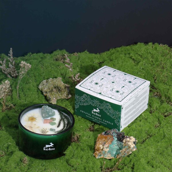 Hop Hare Kristalna čarobna sveča – Čarovnik - Soy Wax, Fragrance, Glass, Gemstones - Dan žena - Birma - Majhna pozornost - Izdelki pomladi