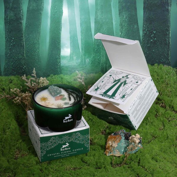Hop Hare Kristalna čarobna sveča – Čarovnik - Soy Wax, Fragrance, Glass, Gemstones - Dan žena - Birma - Majhna pozornost - Izdelki pomladi