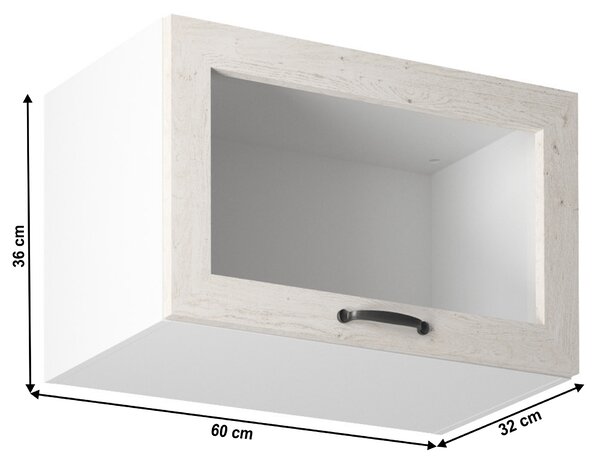 KONDELA Zgornja omara s steklenimi vrati, bela/nordijski bor, ROYAL G60KSN