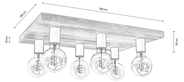 Envostar Lobo stropna svetilka 6fl. borov oreh
