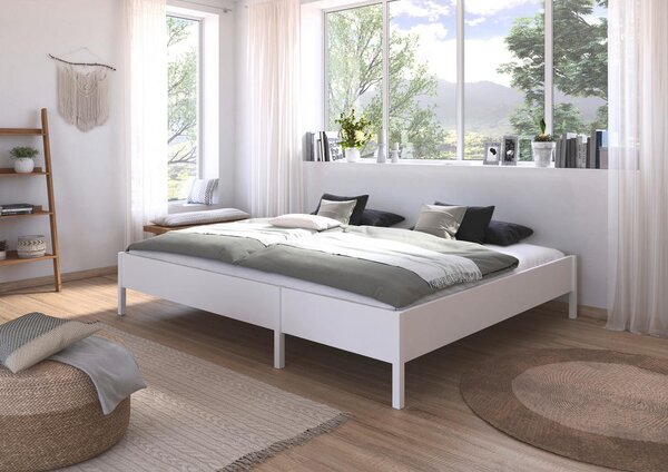 DRUŽINSKA POSTELJA 240 cm x 200 cm , leseni material bela