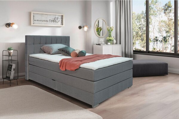 POSTELJA BOXSPRING x , leseni material, tekstil, les siva