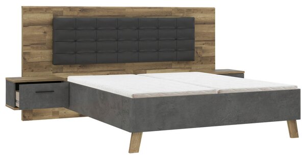 POSTELJNA GARNITURA 180 cm x 200 cm , kovina, umetna masa, tekstil, leseni material antracit, barve hrasta, temno siva