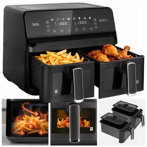 XXL 2700W LCD touch dvojni cvrtnik na zrak brez maščobe 8L friteza črna