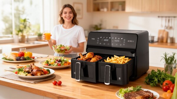 XXL 2700W LCD touch dvojni cvrtnik na zrak brez maščobe 8L friteza črna