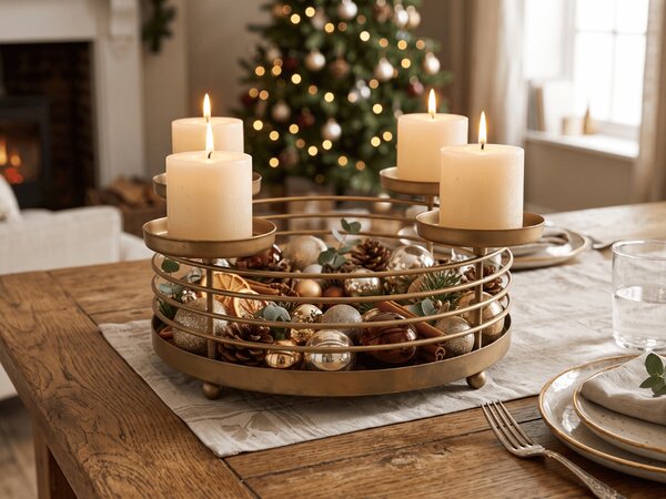 Kovinski adventni svečnik GOLDEN ADVENT 32 cm, zlat