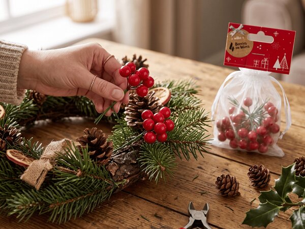 Božična dekoracija na žici jagode 9 cm, rdeča