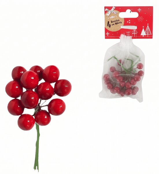 Božična dekoracija na žici jagode 9 cm, rdeča