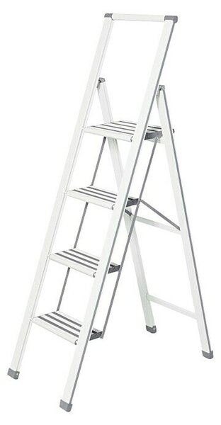 Wenko Zložljiva lestev Design (Število prečk: 4 kos, Nosilnost: 150 kg, Aluminij, Bela)