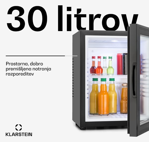 Klarstein Minibar Brooklyn, 30 litrov, razred F, črn, steklen