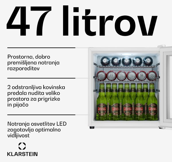Klarstein Beersafe hladilnik za pijačo z zrcalnimi steklenimi vrati | 44 x 48 cm | 85 W | 47 litrov | Bela