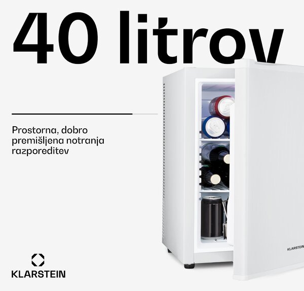 Klarstein Happy Hour 40, mini bar, 40 L, 5-15°C, tiho delovanje, 23dB, LED-osvetlitev, bela