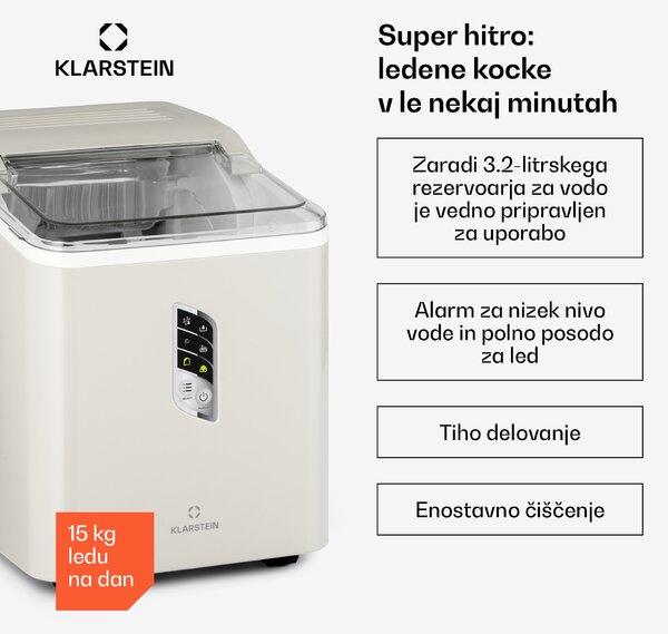 Klarstein Albaron, aparat za ledene kocke, v obliki pesta, 12 kg / 24 h 1,5 ltr. Zaslon