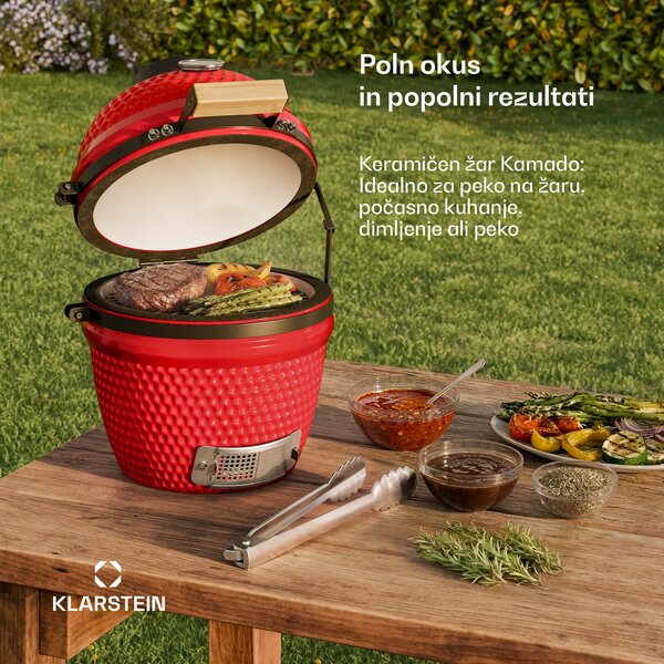 Klarstein Princesize, kamado žar, keramični, 11", dimljenje, BBQ, počasno kuhanje, rdeča