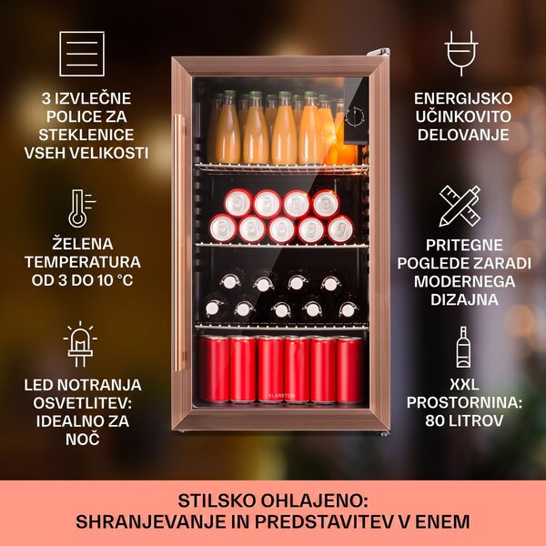 Klarstein Beersafe XXL, hladilnik, 80 litrov, 3 police, panoramska steklena vrata