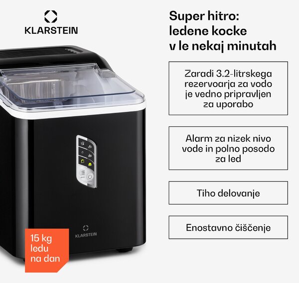Klarstein Albaron, aparat za ledene kocke, v obliki pesta, 12 kg / 24 h 1,5 ltr. Displej