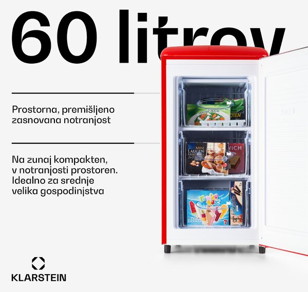 Klarstein Laika 60L, zamrzovalnik, 60 l, 3 predali, temperatura: -18 do 0 °C