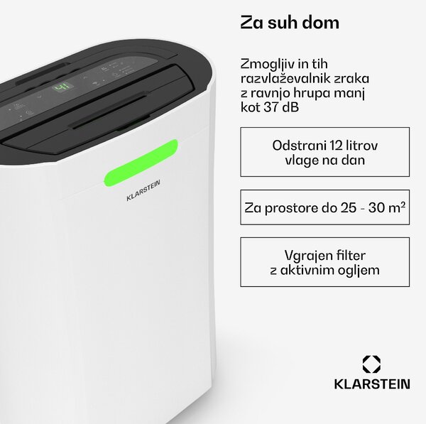 Klarstein AeroDry Smart 12 razvlaževalnik zraka, 12 l/dan, 30 m², senzor vlage, nadzor preko aplikacije, 135 m³/h
