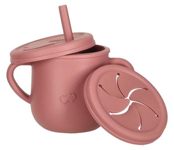 Otroška silikonska posoda veverica komplet 9 kosov temno rožnate barve - Baby shower