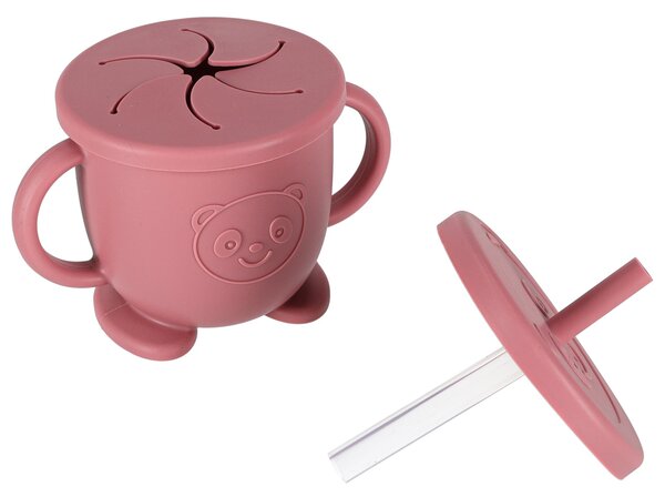 Otroška silikonska posoda rak komplet 9 kosov temno roza - Baby shower