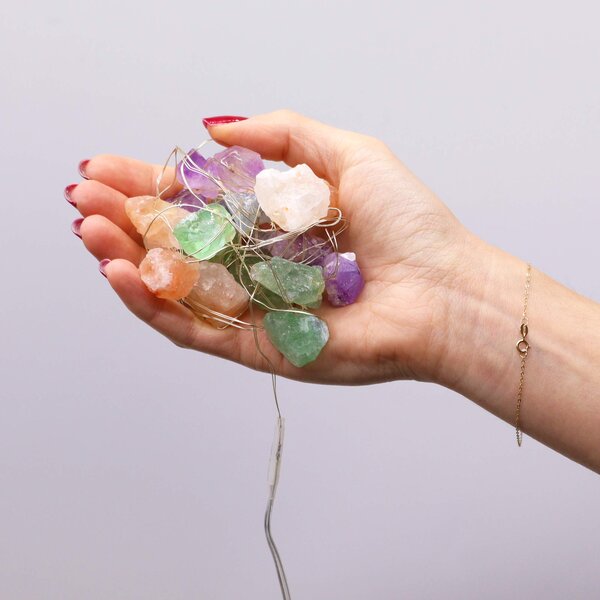 Kristalne čarobne lučke – Mešani kristali - Gemstone, led lights - Home warming - Božič