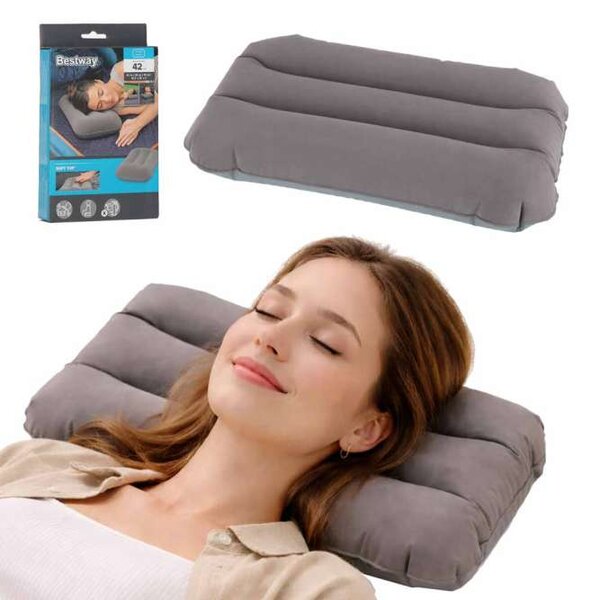 Napihljiv potovalni vzglavnik velur siv 42 cm - Poletni hiti