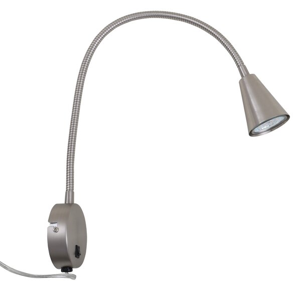 Briloner LED stenska svetilka Tusa, nikl, kovina, 45 cm, gibljiv ročaj, Siva, spalnica, Kovina, Sodobni
