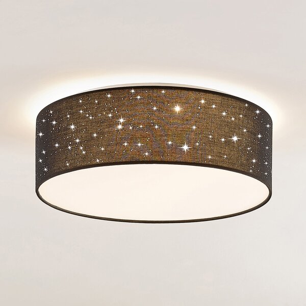 Lindby LED stropna svetilka Ellamina, 40 cm, črna, tekstil, Črna, Dnevna soba / jedilnica, Tkanine / tekstil, Sodobni