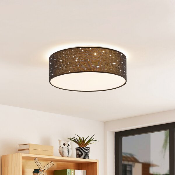Lindby LED stropna svetilka Ellamina, 40 cm, črna, tekstil, Črna, Dnevna soba / jedilnica, Tkanine / tekstil, Sodobni