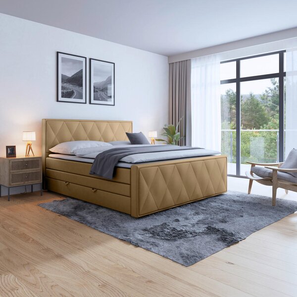 BOXSPRING POSTELJA 180 cm x 200 cm , les, kovina, umetna masa, tekstil bež