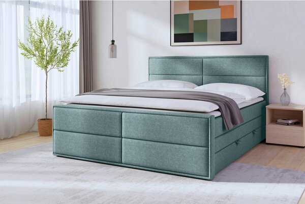 BOXSPRING POSTELJA 180 cm x 200 cm , les, kovina, umetna masa, tekstil modra