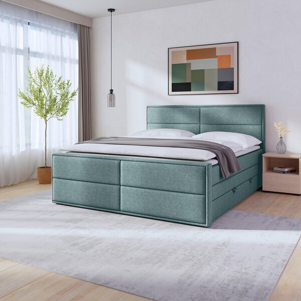 BOXSPRING POSTELJA 180 cm x 200 cm , les, kovina, umetna masa, tekstil modra