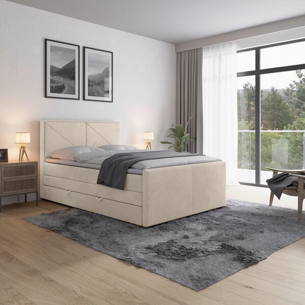 BOXSPRING POSTELJA 120 cm x 200 cm , les, kovina, umetna masa, tekstil bela
