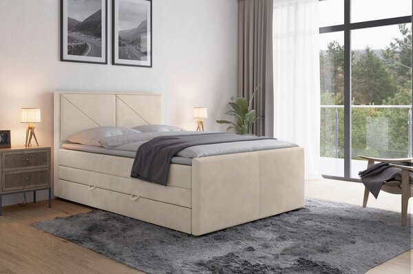 BOXSPRING POSTELJA 120 cm x 200 cm , les, kovina, umetna masa, tekstil bela