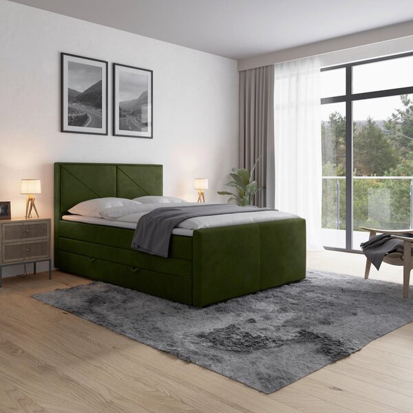 BOXSPRING POSTELJA 120 cm x 200 cm , les, kovina, umetna masa, tekstil zelena