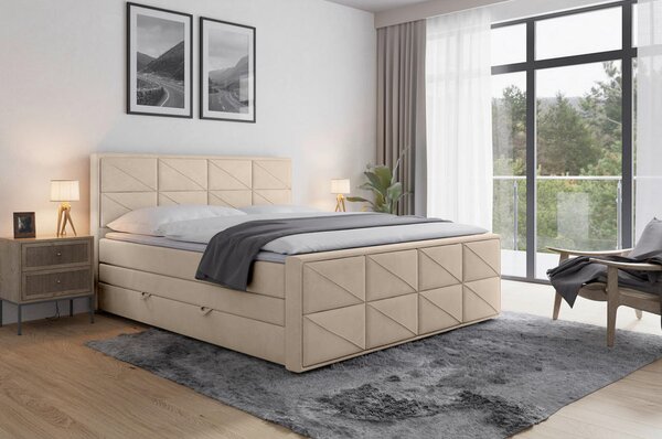 BOXSPRING POSTELJA 180 cm x 200 cm , les, kovina, umetna masa, tekstil bež