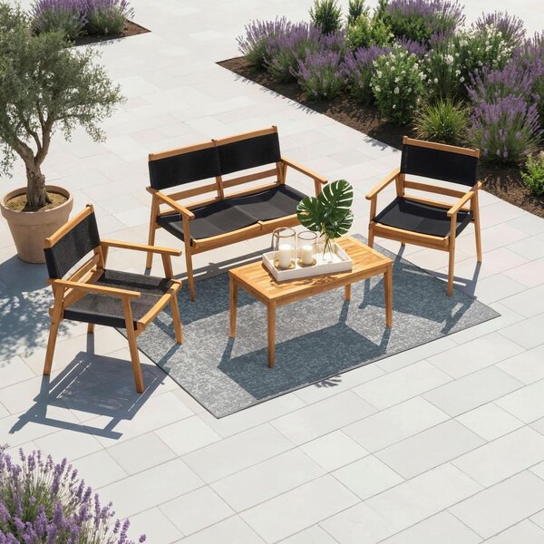 Bessagi Garden Lounge Garnitura Enrica, Akacija, Črna, 4-Delno