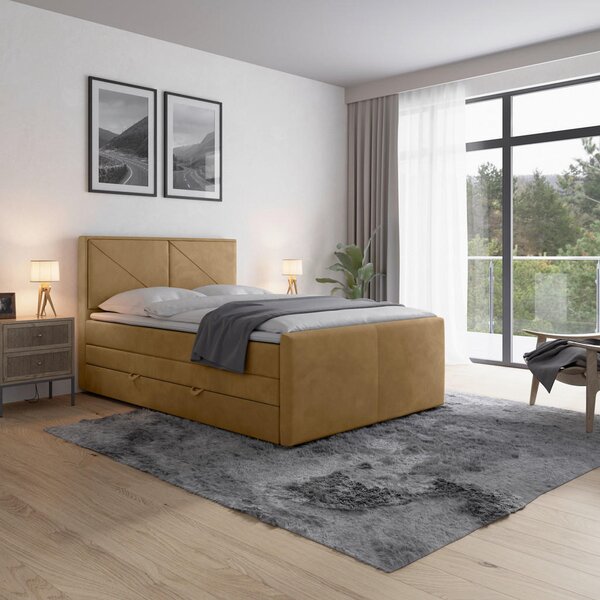 BOXSPRING POSTELJA 120 cm x 200 cm , les, kovina, umetna masa, tekstil bež