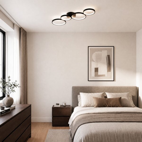 Lindby LED stropna svetilka Evengeline, črna, aluminij, 88 cm, Črna, Dnevna soba / jedilnica, Kovina, Sodobni