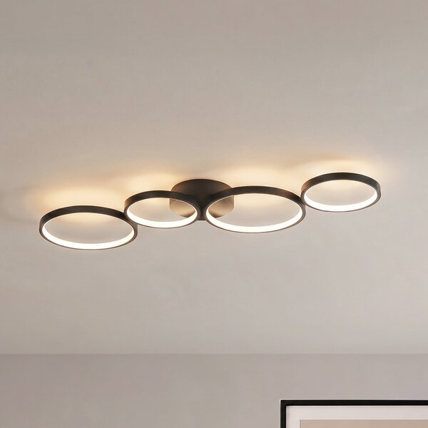 Lindby LED stropna svetilka Evengeline, črna, aluminij, 88 cm, Črna, Dnevna soba / jedilnica, Kovina, Sodobni