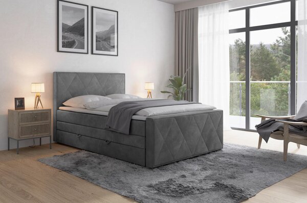 BOXSPRING POSTELJA 140 cm x 200 cm , les, kovina, umetna masa, tekstil bež