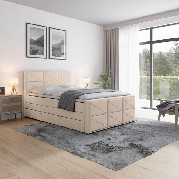BOXSPRING POSTELJA 140 cm x 200 cm , les, kovina, umetna masa, tekstil bež