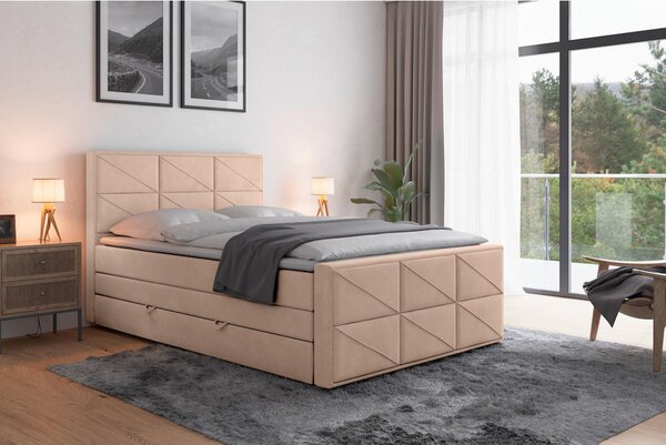 BOXSPRING POSTELJA 140 cm x 200 cm , les, kovina, umetna masa, tekstil bež