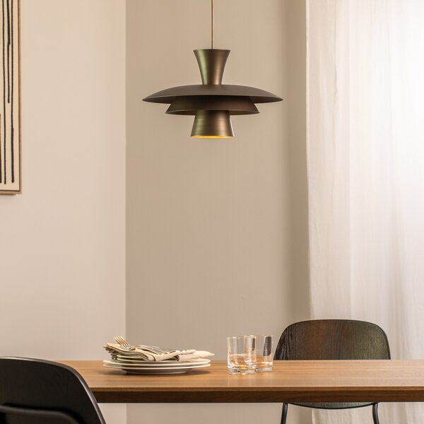 Luminex Obesna svetilka Plato, titanova barva, kovina, Ø 38 cm, E27, zatemnjen, Siva, Dnevna soba / jedilnica, Kovina, Sodobni