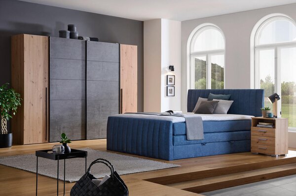BOXSPRING POSTELJA 160 cm x 200 cm , tekstil modra