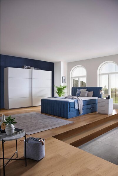 BOXSPRING POSTELJA 160 cm x 200 cm , tekstil modra