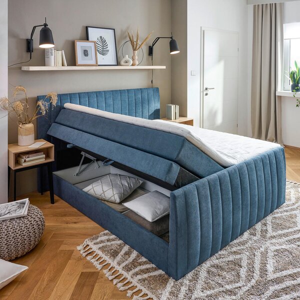 BOXSPRING POSTELJA 160 cm x 200 cm , tekstil modra