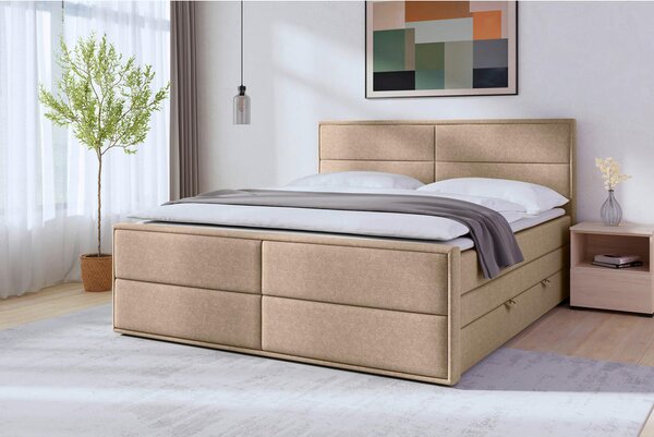 BOXSPRING POSTELJA 180 cm x 200 cm , les, kovina, umetna masa, tekstil, karton, leseni material naravne barve